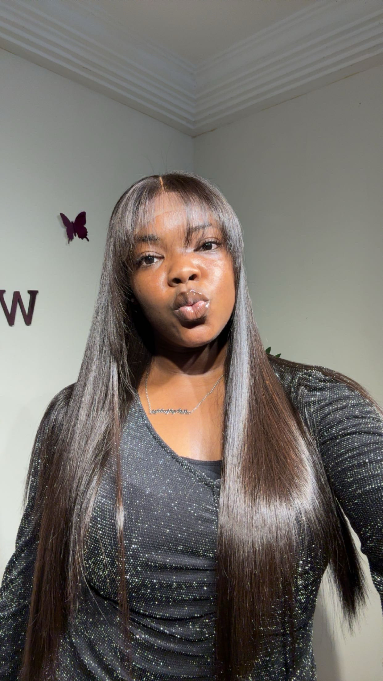 22” 250g virgin lux bone straight fringe paired with 24” 5x5 closure —
